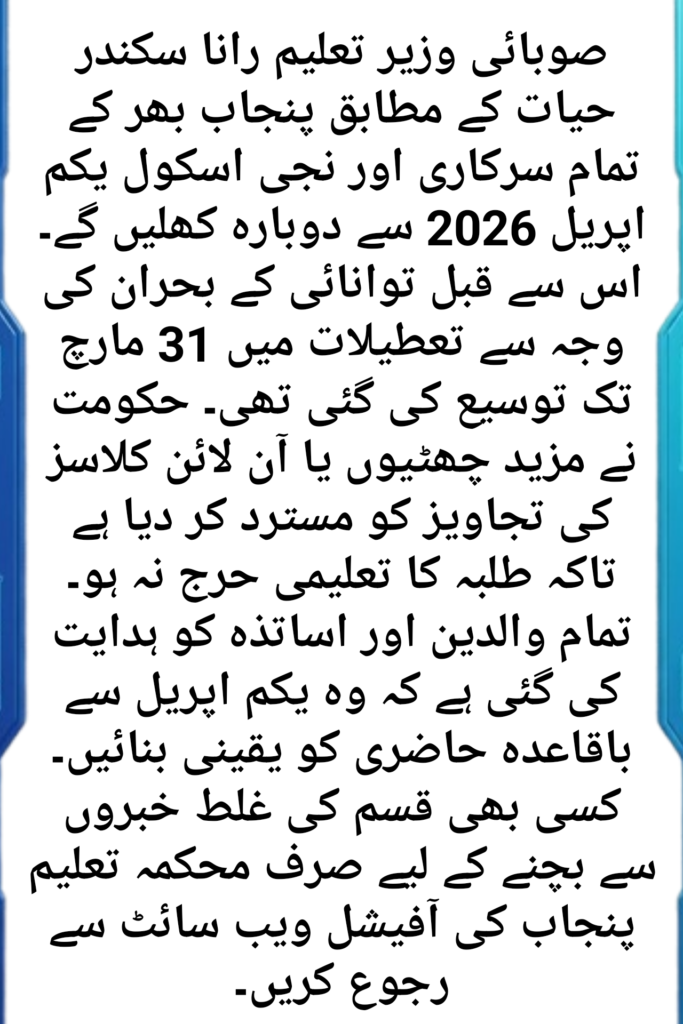 Punjab Schools to Open 