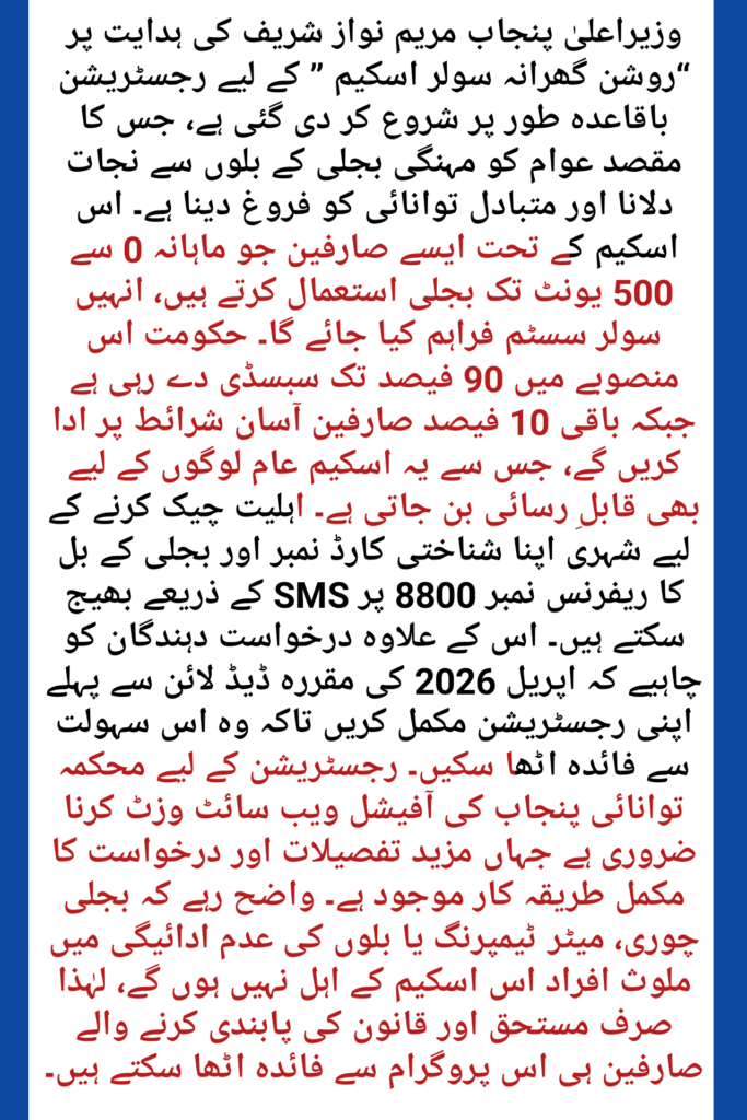 Punjab Roshan Gharana Solar Scheme