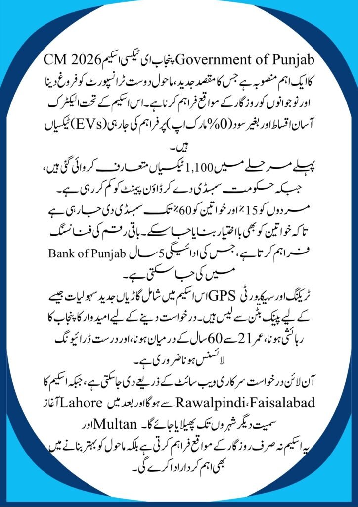 CM Punjab E-Taxi Scheme 